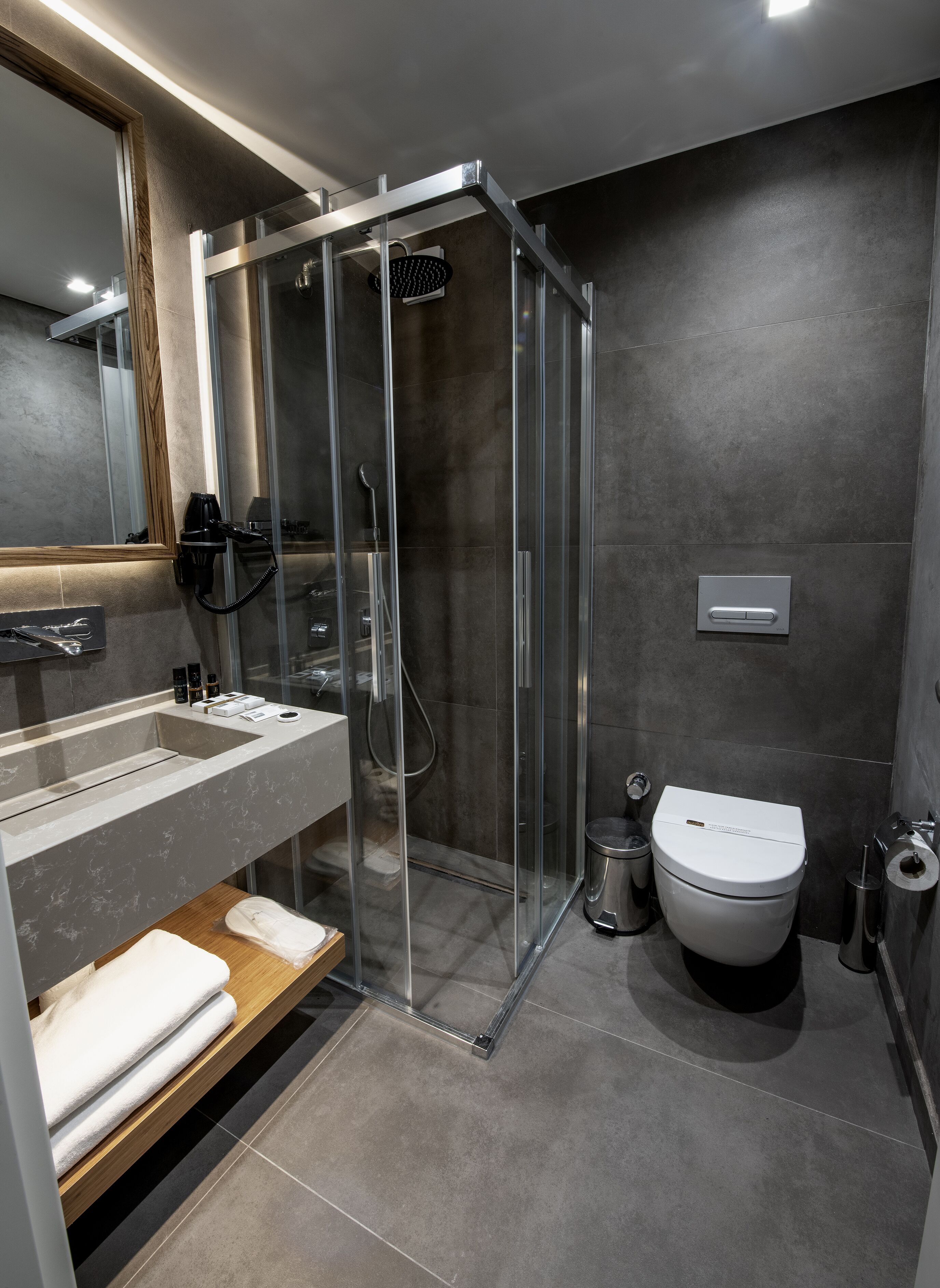 studio | bathroom | shower, designer toiletries, hair dryer, bathrobes