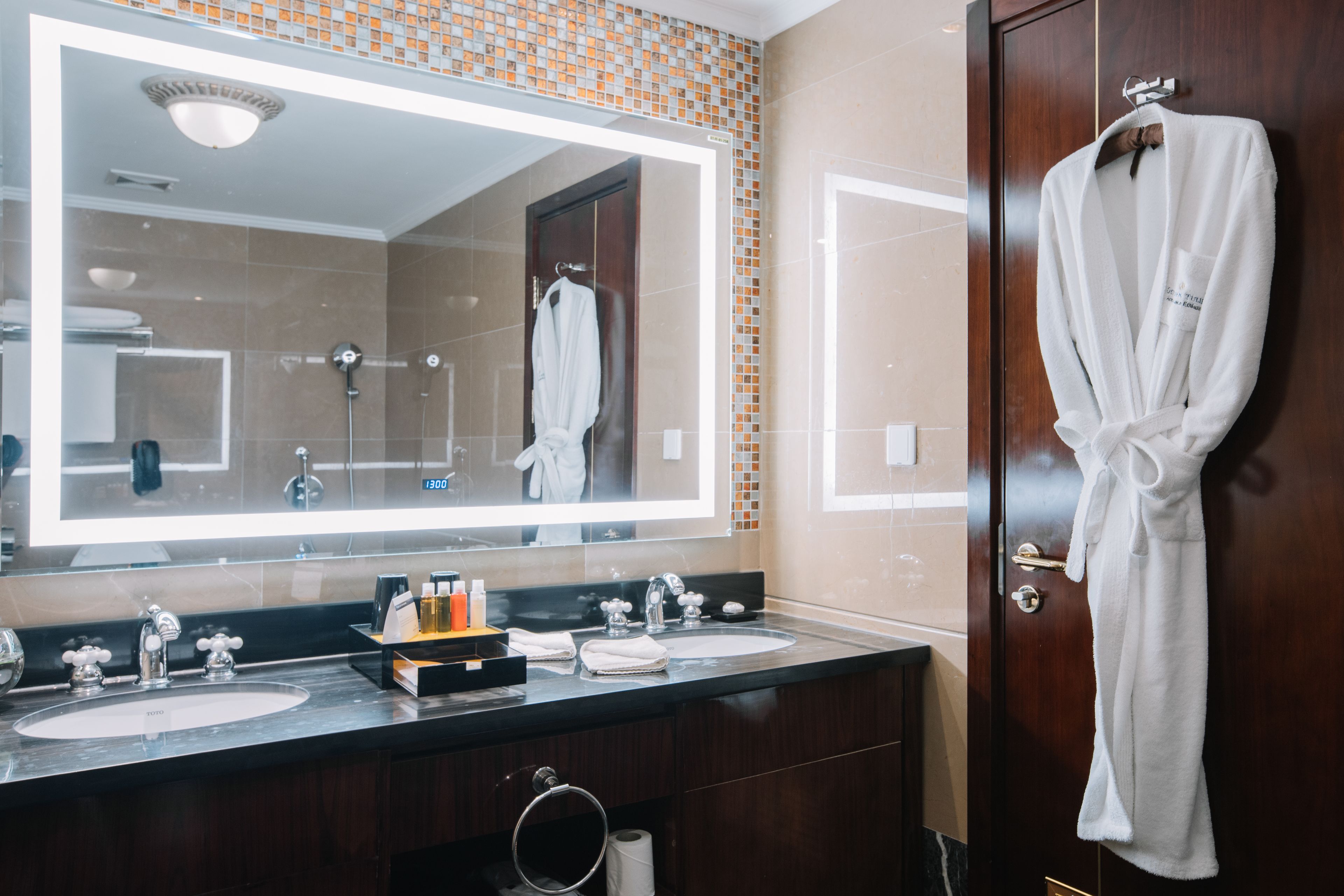 shower, eco-friendly toiletries, hair dryer, bathrobes