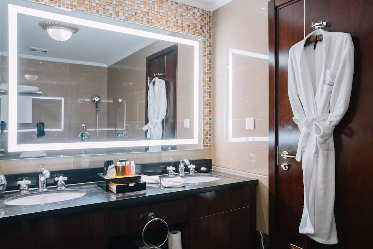 shower, eco-friendly toiletries, hair dryer, bathrobes