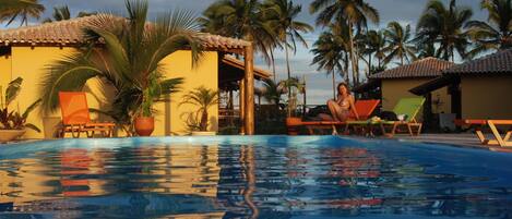 Outdoor pool, sun loungers