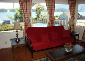 1 Veranda | Living area | Flat-screen TV, fireplace - Baldwin's Retreat (Clearlake Oaks)