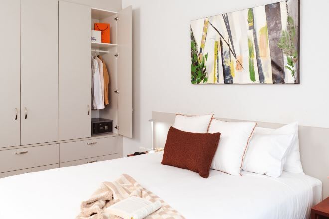 Premium bedding, blackout drapes, iron/ironing board, cribs/infant beds