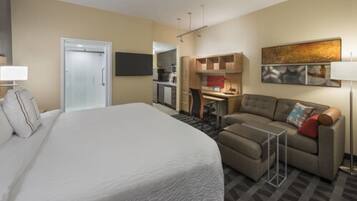 Estudio, 1 cama de matrimonio grande con sofá cama | Escritorio, cortinas opacas, tabla de planchar con plancha y wifi gratis