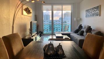 50-inch flat-screen TV with cable channels, TV