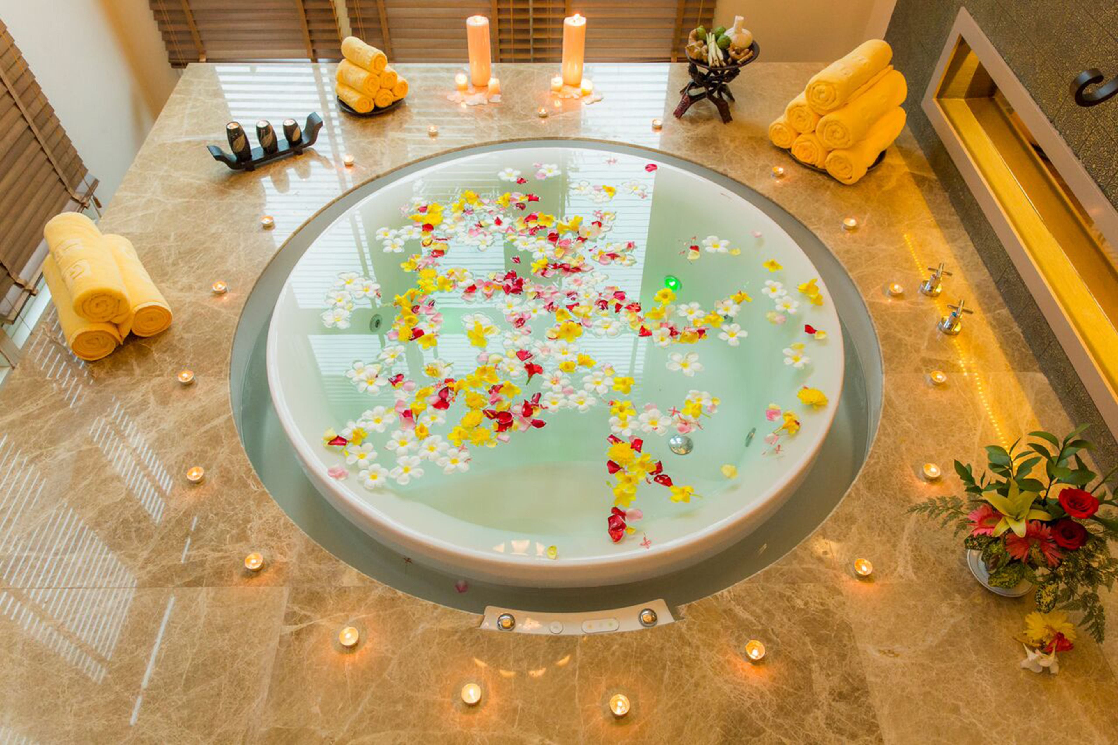 combined shower/bathtub, free toiletries, hair dryer, dressing gowns