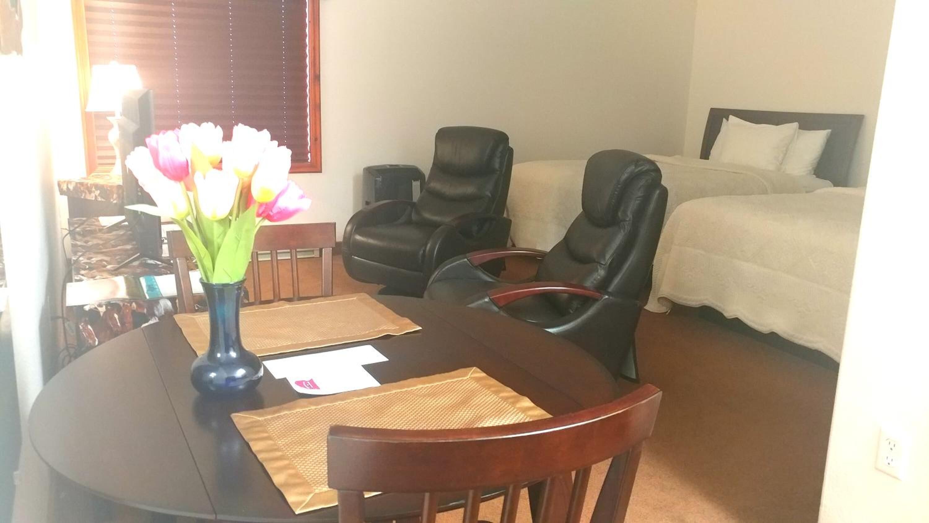 memory-foam beds, blackout curtains, iron/ironing board