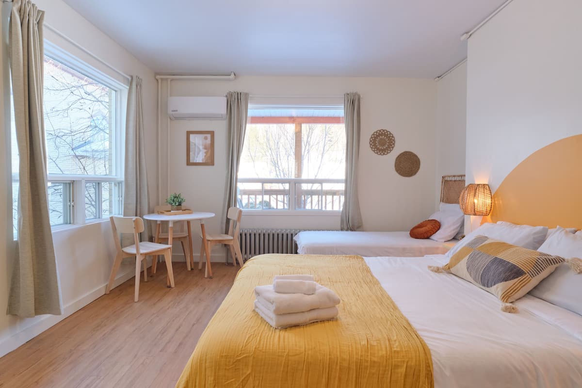 private room with bathroom and queen bed 201 | 1 bedroom, frette italian sheets, premium bedding, down duvets