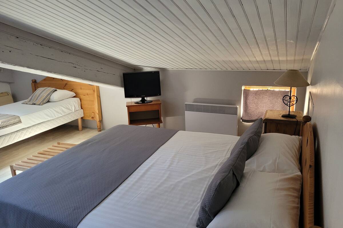 chambre double mansardée | blackout curtains, iron/ironing board, free wifi, bed sheets