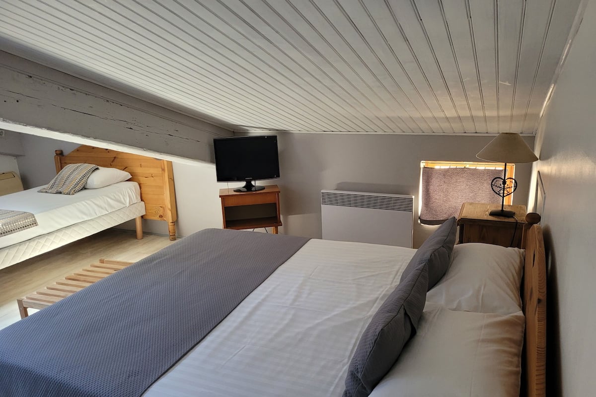 Chambre Double Mansardée | Güneşlik/perde, ütü/ütü masası, ücretsiz kablosuz İnternet