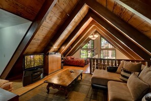 Cabin, 4 Bedrooms | Living area | TV, fireplace, DVD player