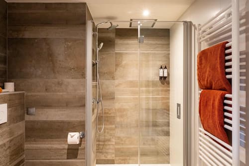 Eco-friendly toiletries, hair dryer, towels, soap