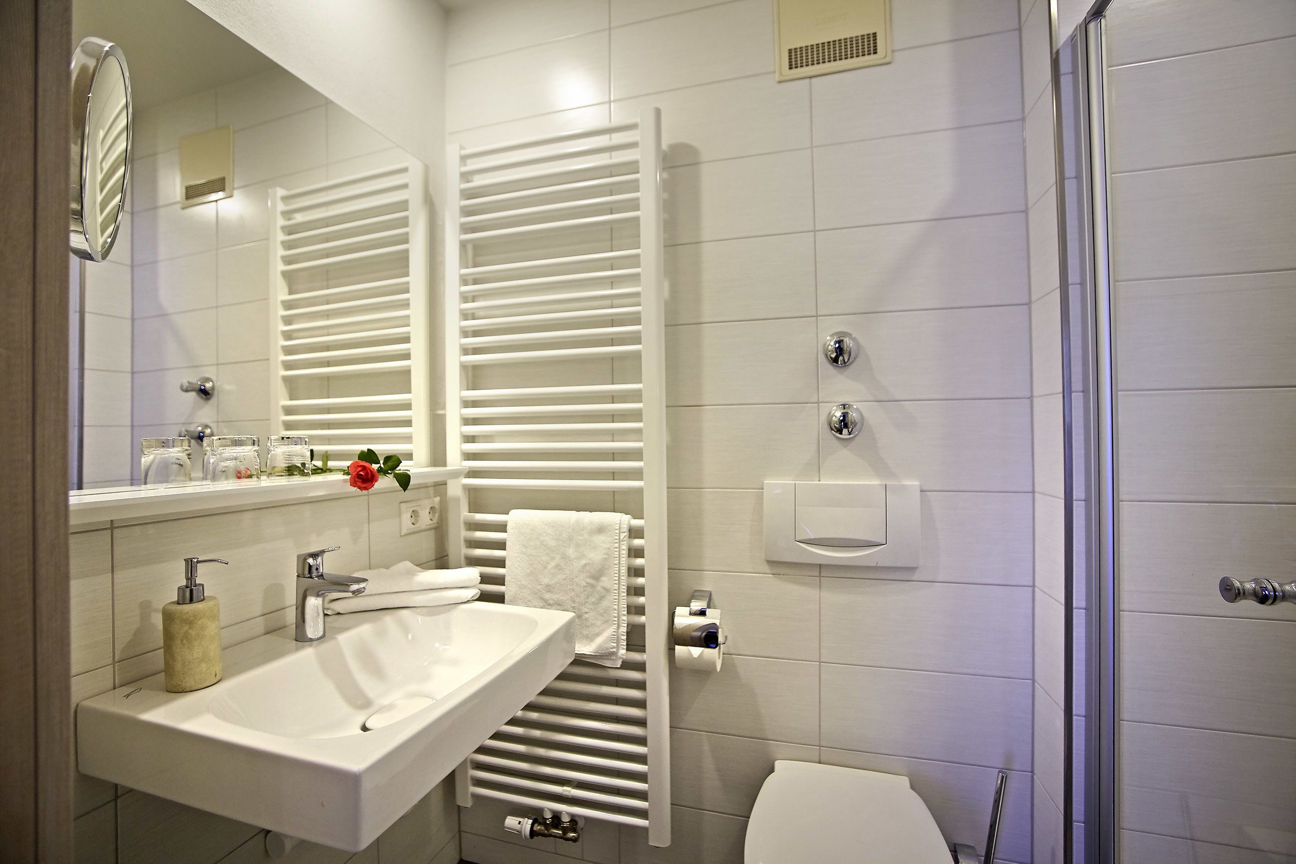 shower, free toiletries, hair dryer, bathrobes