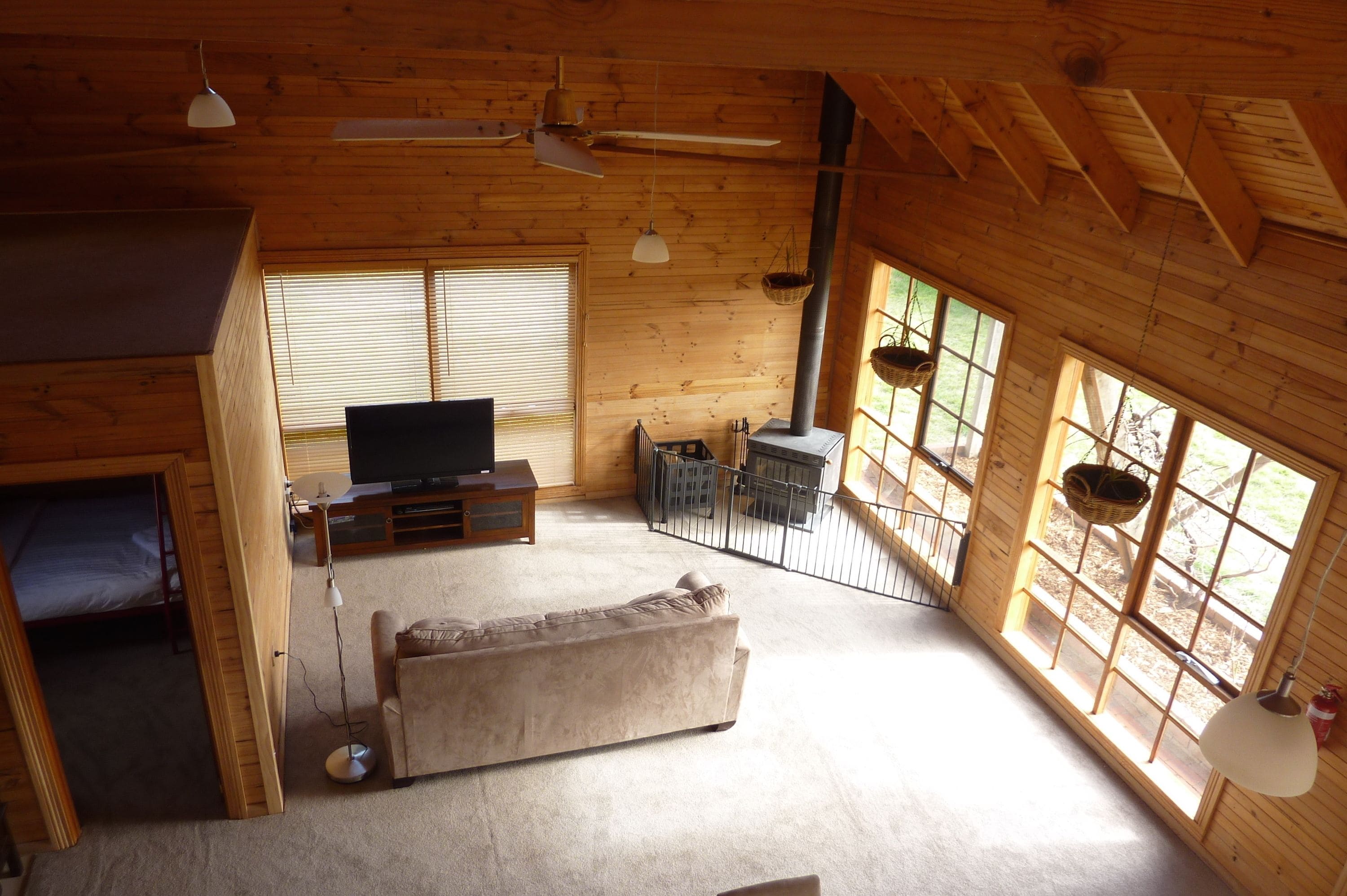 Flat-screen TV, fireplace, video game console, DVD player