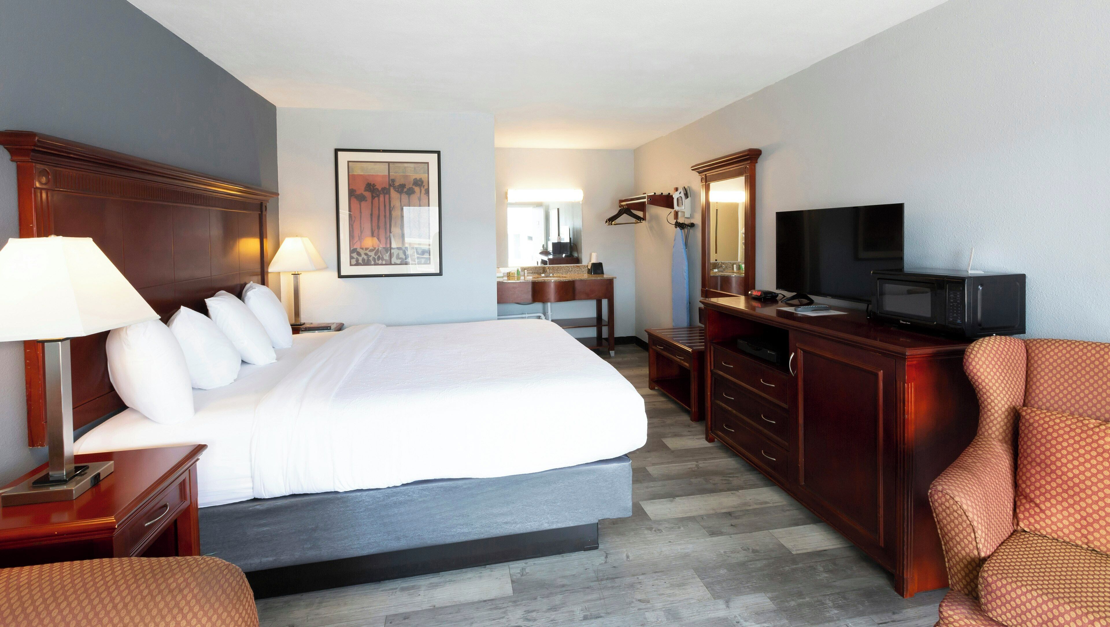 Premium bedding, blackout drapes, soundproofing, iron/ironing board