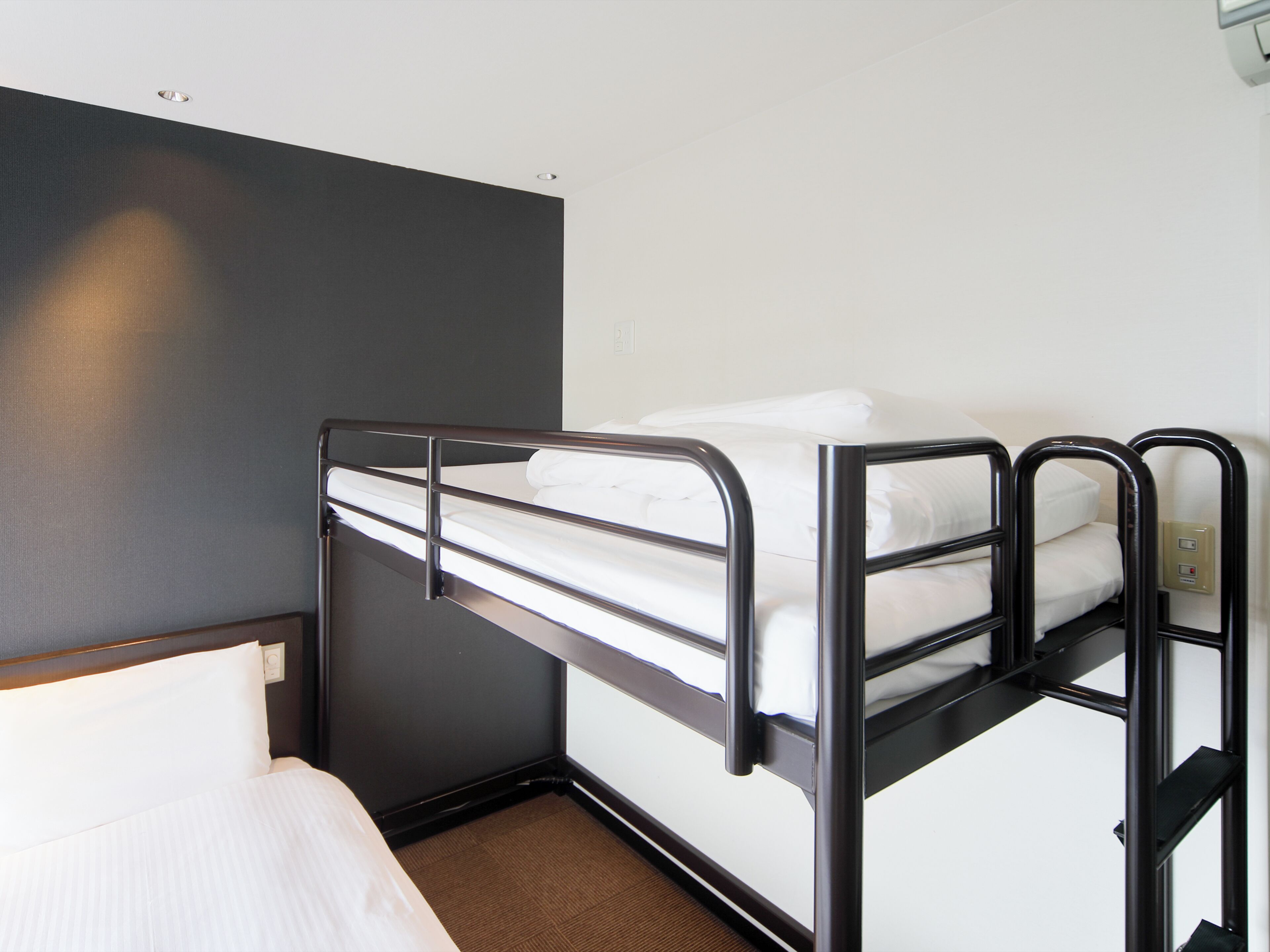 standard room, 2 single beds + 1 loft bed, non smoking | down duvets, desk, laptop workspace, blackout curtains