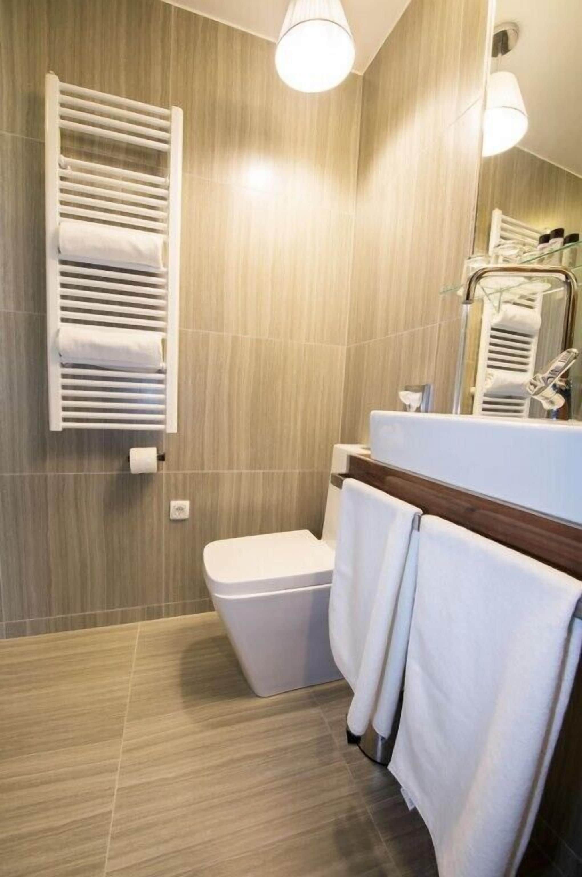 shower, slippers, towels