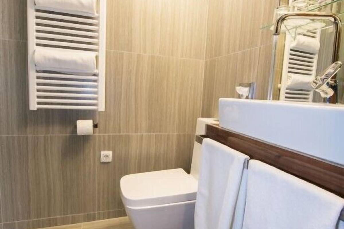 shower, slippers, towels