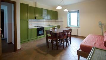 Family Apartment, 2 Bedrooms, Non Smoking, Pool View | Private kitchen | Full-sized fridge, stovetop, coffee/tea maker, electric kettle