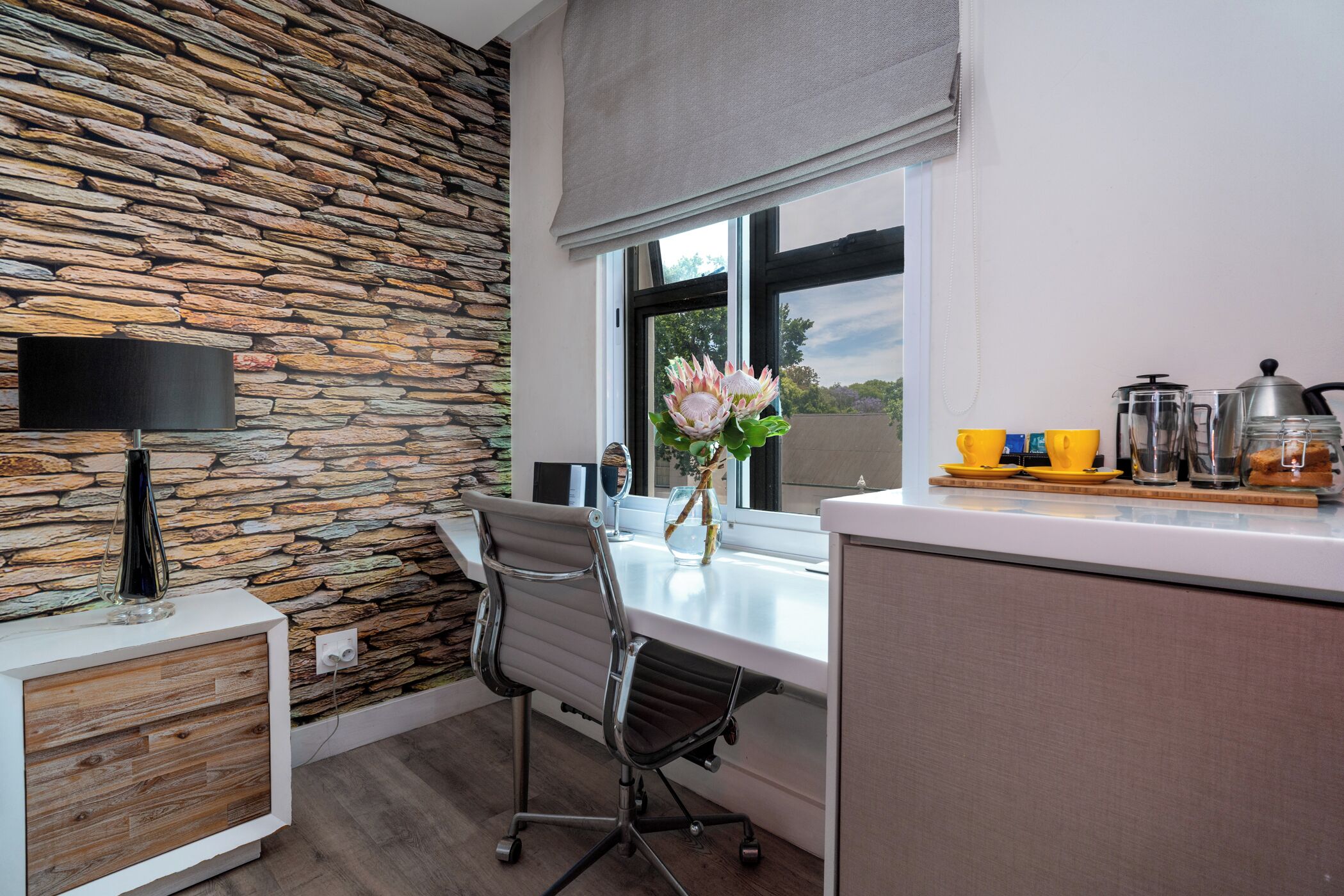 In-room safe, desk, laptop workspace, soundproofing