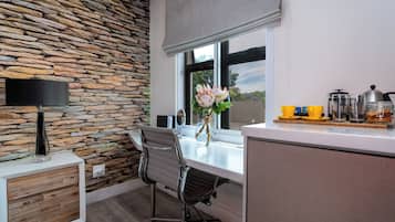 In-room safe, desk, laptop workspace, soundproofing