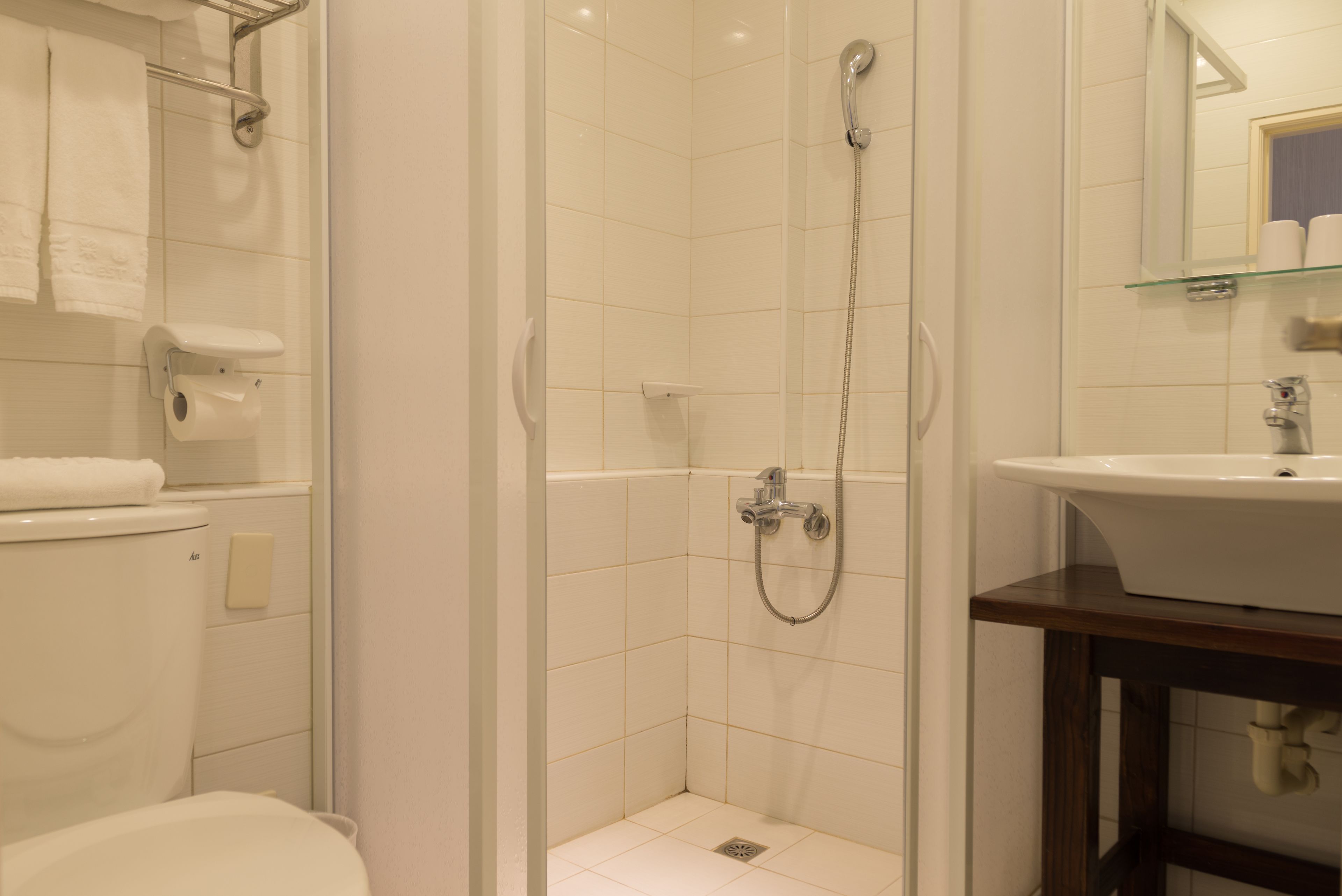 free toiletries, hair dryer, slippers, towels