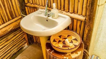 Luxury Tent, Lake View | Bathroom | Shower, free toiletries, slippers, towels