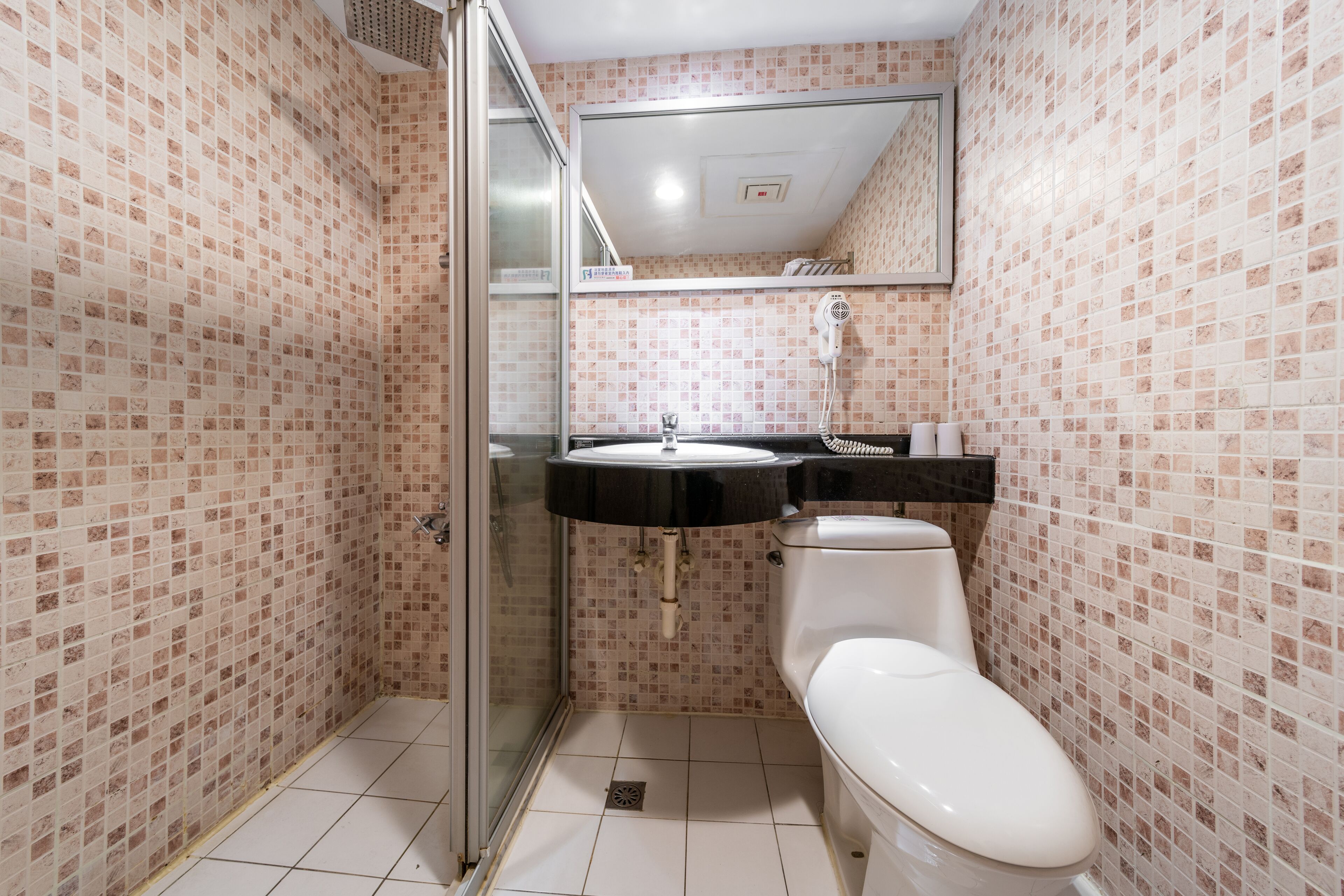 free toiletries, hair dryer, slippers, towels