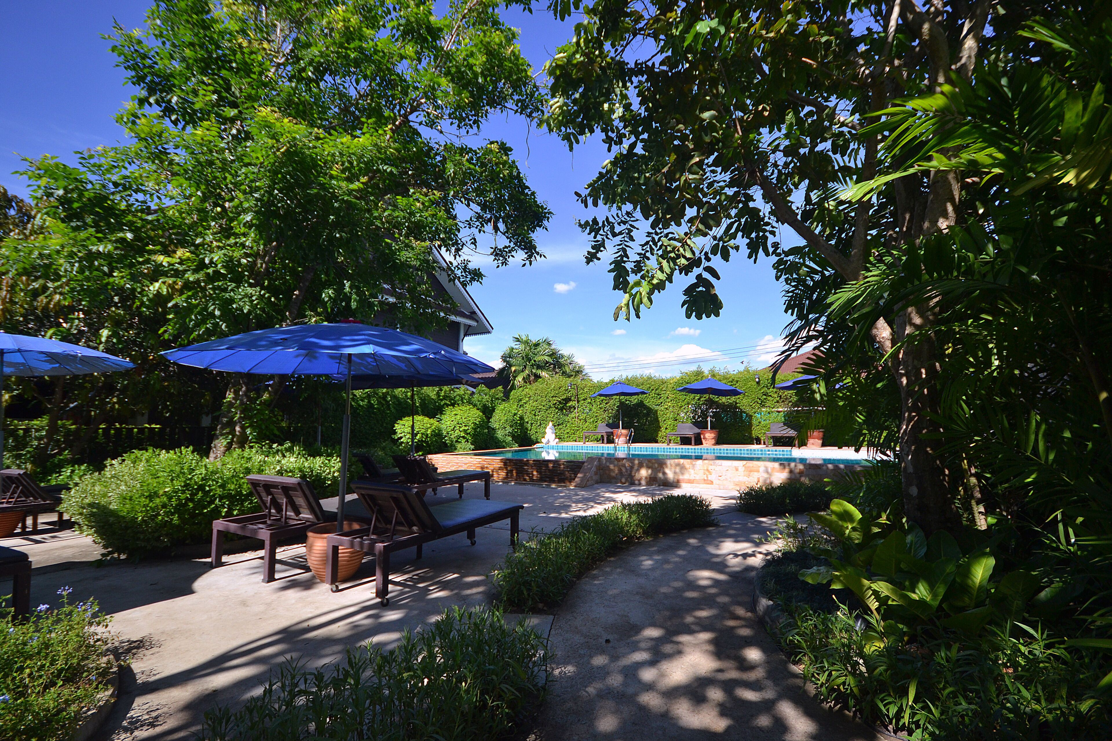 Outdoor pool, pool loungers