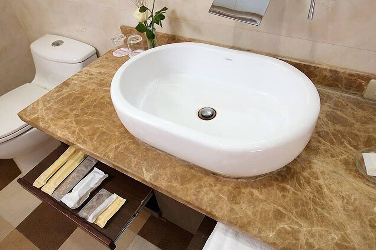 free toiletries, hair dryer, slippers, towels