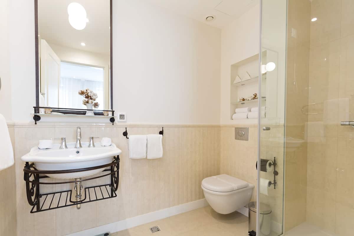 junior suite  | bathroom | shower, designer toiletries, hair dryer, bathrobes