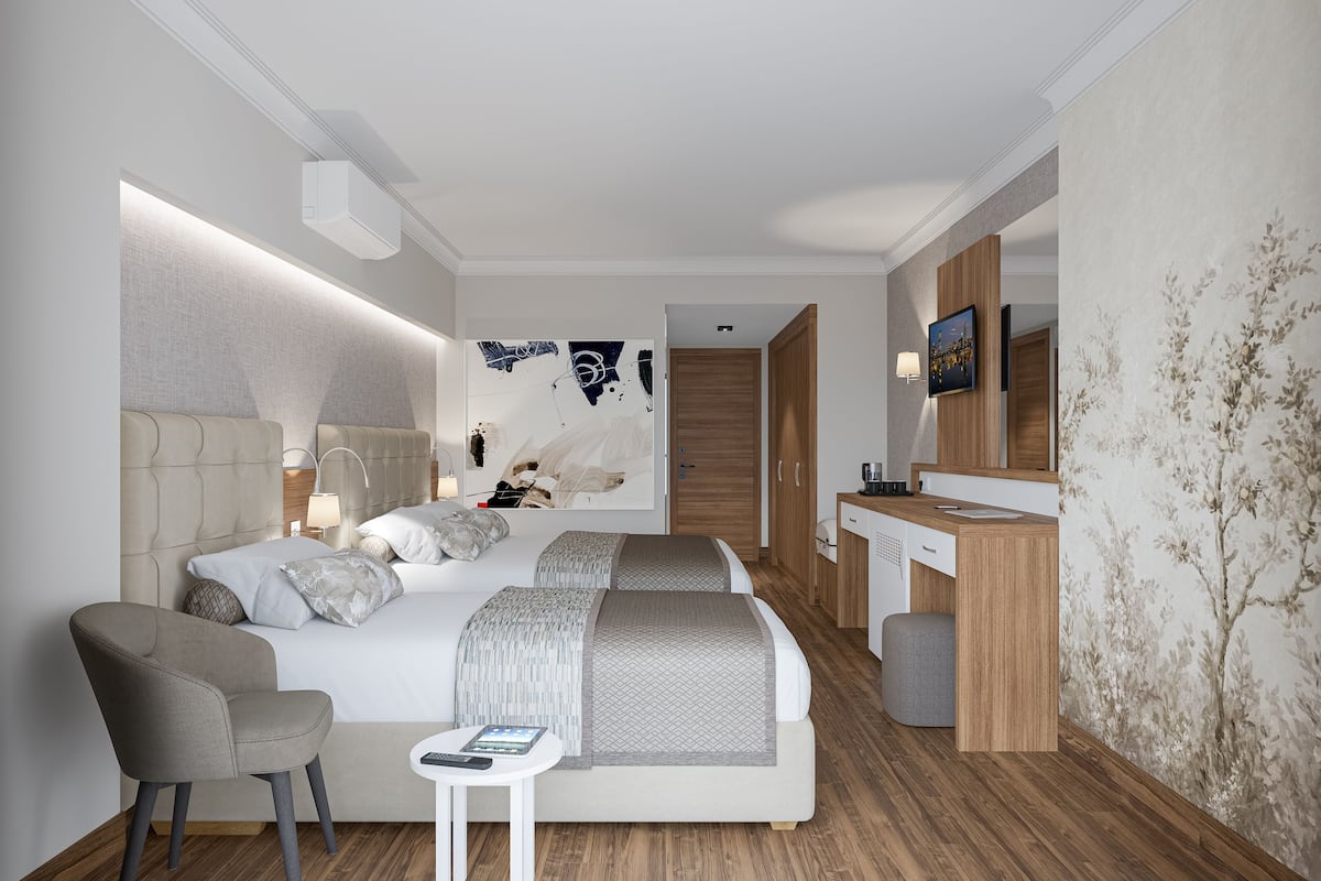 Minibar, desk, cribs (free), WiFi (surcharge)