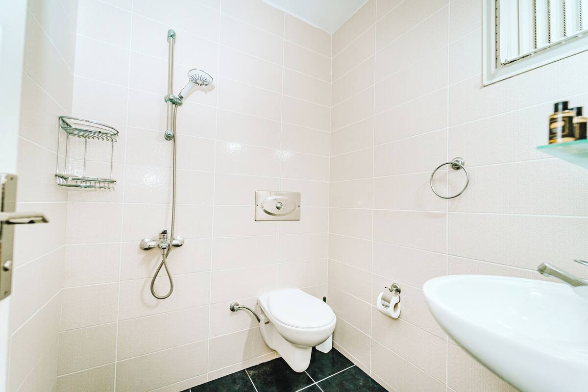 shower, free toiletries, hair dryer, slippers