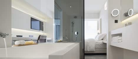 Double Room | Bathroom | Designer toiletries, hair dryer, bathrobes, slippers