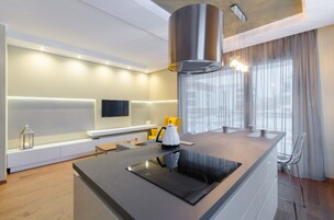 Comfort Apartment, 1 Bedroom, Living Room, Kitchen, Terrace (for 4 people) | Cuisine privée | Réfrigérateur grande capacité avec congélateur, four à micro-ondes