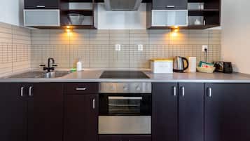 Departamento estándar (Lobzowska 22 Street) | Cocineta privada | Refrigerador con congelador, horno y parrilla de estufa