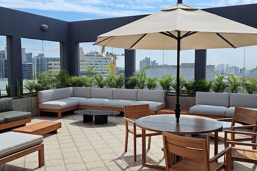 Outdoor pool, pool loungers