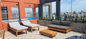 Outdoor pool, pool loungers