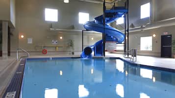 Indoor pool, open 8:00 AM to 11:00 PM, pool loungers