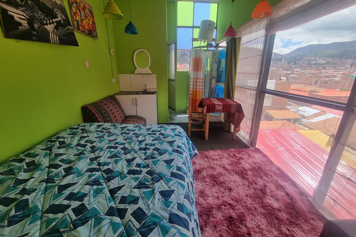 Quarto casal panorâmico, 1 cama Queen, suíte, na torre | Wi-Fi de cortesia