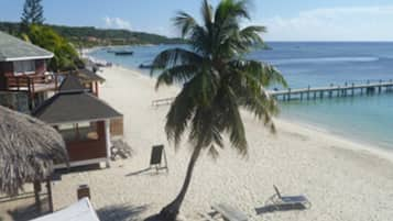 On the beach, white sand, beach massages, beach bar