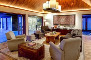 Luxury Clifftop Villa, 7 Bedrooms, Private Pool, Ocean View (Frangipani) | Living room | 35-inch flat-screen TV with cable channels, TV, video-game console - Private Villas of Bali (Kutuh)