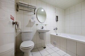 Shower, free toiletries, hair dryer, slippers
