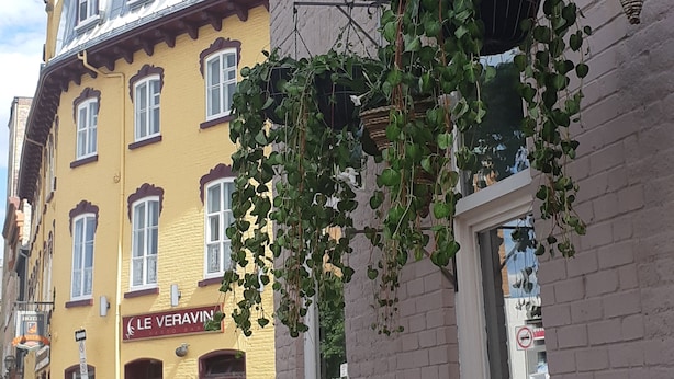 A yellow building with a sign reading "LE VERAVIN." - Hotel Belley (Québec City)