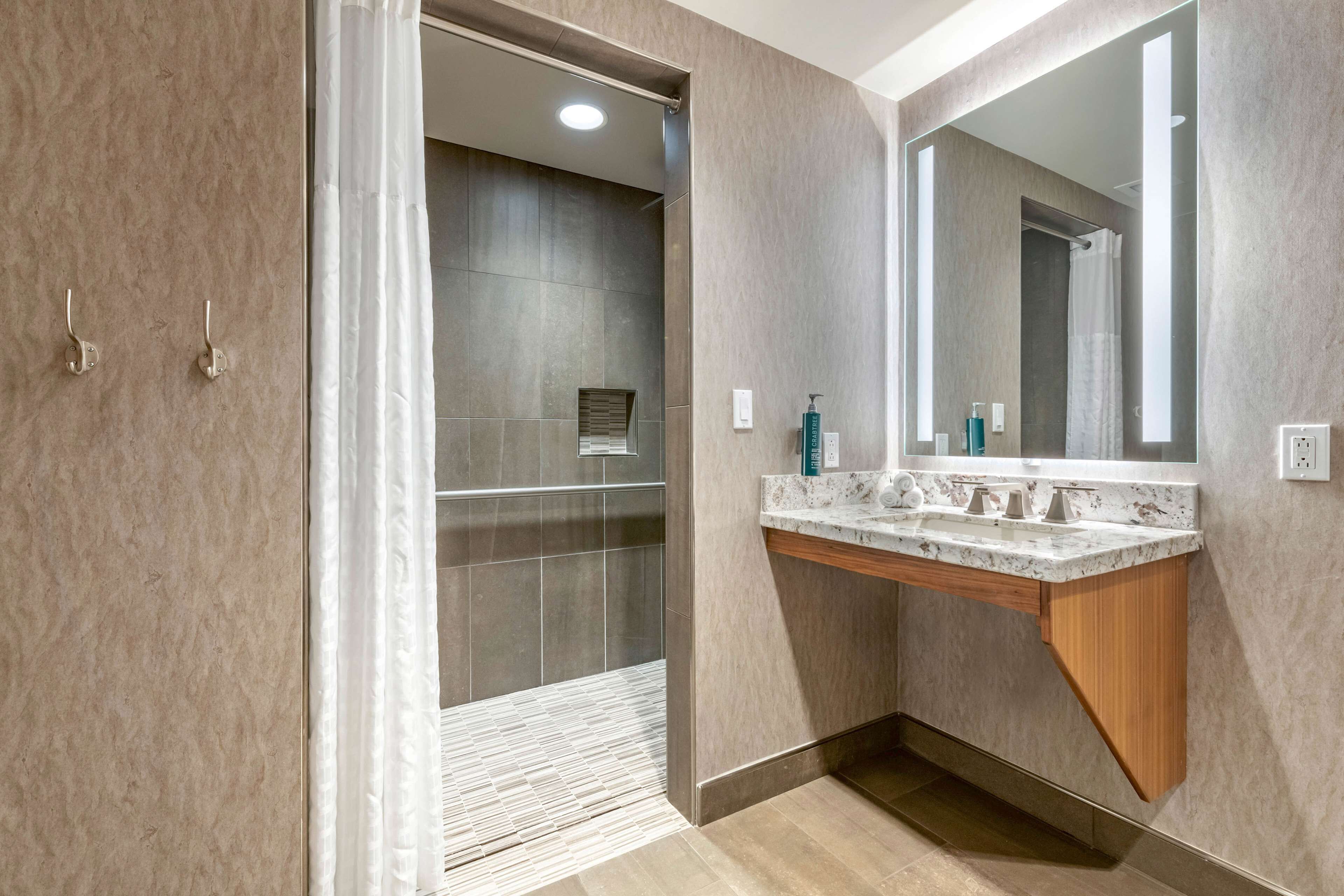 1 bedroom queen suite with acc roll-in-shower | bathroom shower