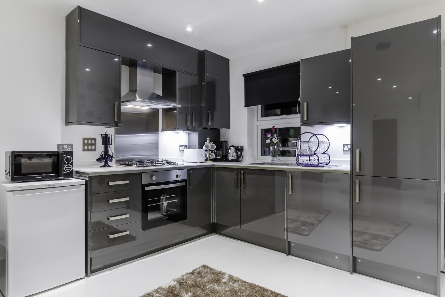 Full-sized fridge, microwave, coffee/tea maker