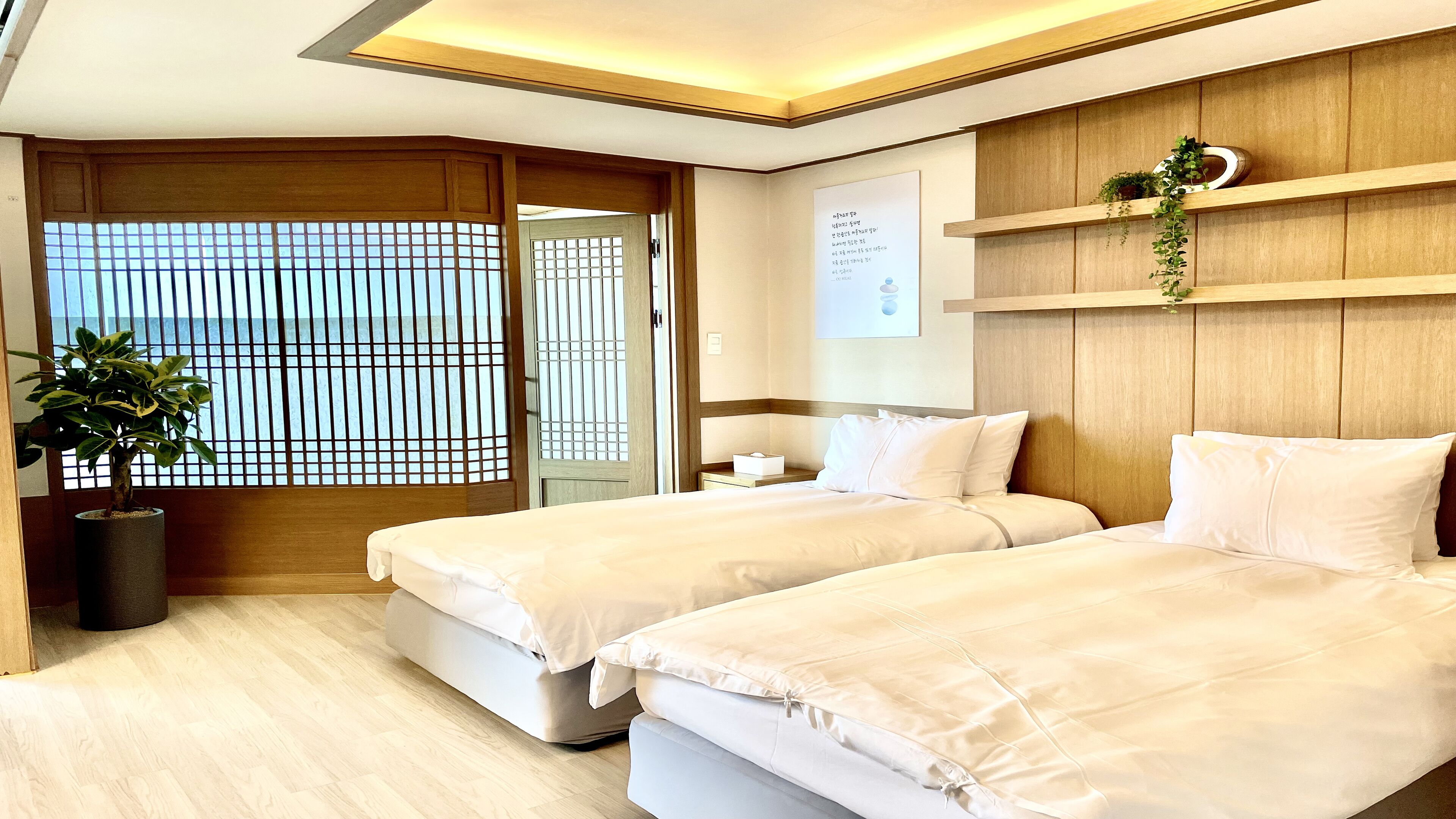 deluxe twin room for 2-4 | down duvets, desk, laptop workspace, blackout curtains