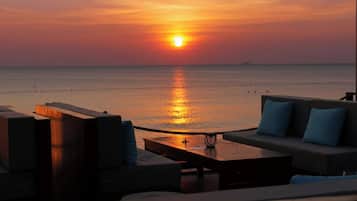 Private beach, white sand, beach umbrellas