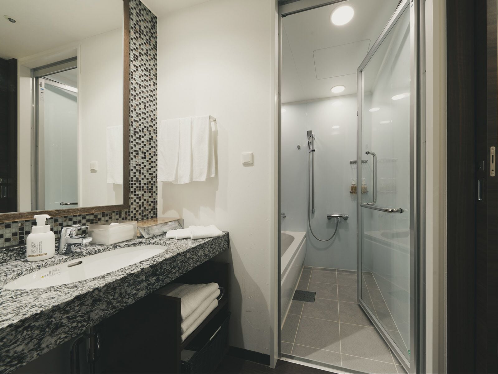 separate bathtub and shower, deep-soaking bathtub, free toiletries