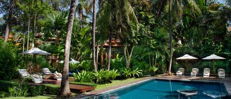 Outdoor pool, pool loungers