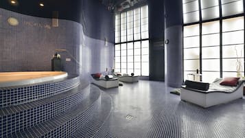 Sauna, hot tub, body treatments, aromatherapy, body wraps, facials